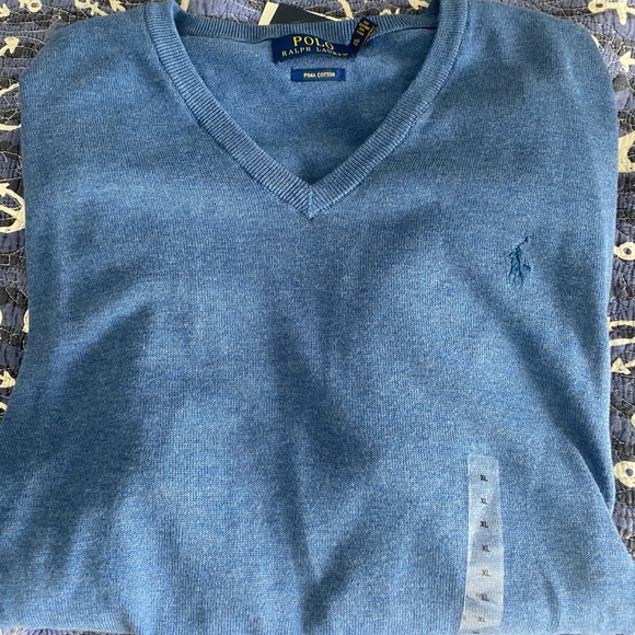 NWT Polo Ralph men’s Lauren Pima Cotton Sweater Blue L - Picture 6 of 15